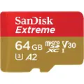SanDisk Extreme - Flashminnekort (microSDXC til SD-adapter inkludert) - 64 GB - A2 / Video Class V30 / UHS-I U3 / Class10 - microSDXC UHS-I