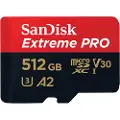 SanDisk Extreme Pro - Flashminnekort (microSDXC til SD-adapter inkludert) - 512 GB - A2 / Video Class V30 / UHS-I U3 / Class10 - microSDXC UHS-I