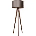 QAZQA Tripod Gulvlampe Valnøtt Tre med Taupe Sammet Skjerm 50cm - Tripod Classic