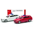 Herpa 013284-003 H0 Personbil model Mercedes Benz C-klasse kombi med advarselsbjælke, rød og hvid