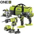 Ryobi elektroverktøysett RCK184-252S RYOBI RCK184A-252S: Drill/Driver R18DD3 Sag R18JS Sag RWSL1801 RYOBI