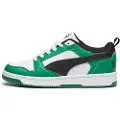 Puma Rebound V6 Lo Youth Sneakers, Shoes, White/Black/Archive Green, 35.5