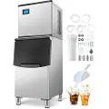 Vevor kommersiell ismaskin, 500LBS/24T ismaskin med 250LBS stor oppbevaringsboks, automatisk selvrensende ismaskin med berøringsskjerm for bar, kafé, restaurant, bedrift, kommersiell