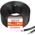 Vevor 30,48 m/100 fot forlengelseskabel for solcellepanel, 6 mm²/10 AWG forlengelseskabel for solcellepaneler, 6 mm² IP67 vanntett PV-kabel for solcellepaneler til hjem, skip og bobiler, svart