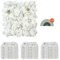 Vevor 3D-blomsterveggpanel, 24 stk. 15 x 15 tommer, kunstig blomsterveggbakgrunnsnettmatte, sømløs design og enkel installasjon for bryllup, valentinsdag, hjem, babyfest, bakgrunnsdekor, hvit