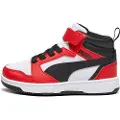Puma Rebound V6 Mid Sneakers Kids, Shoes, White/Black/Red, 32.5