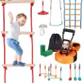 Vevor Ninja Warrior hinderløype for barn, 15,24 m værbestandig slakkline, 500 lbs vektkapasitet Monkey Line, utendørs lekesett, hageleker, treningsutstyrssett med 10 hinder