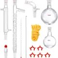Vevor laboratoriedestillasjonssett, 3,3 Boro laboratorieglassdestillasjonssett med 24, 40 ledd, 1000 ml eterisk oljedestillasjonsapparatsett, 14 deler sett med glassutstyr