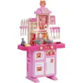 Vevor Kids Kitchen Playset, Småbarnskjøkken med Komfyr med damp, lyder og lys, Lekekjøkkensett med 48 deler matlagingstilbehør for småbarn, førskolebarn, barn i alderen 3-5, rosa