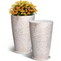 Vevor Sett med 2 høye utendørs plantekasser 21" H, runde store plantekasser for veranda og terrasse, steinfinish blomsterpotter til trær