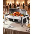 Vevor Roll Top Chafing Dish Buffet komplett sett, 9qt rustfritt stål chafer med full størrelse panne, rektangulær cateringvarmer med lokk vannpanne sammenleggbar stativ drivstoffholder måltidsklips, s