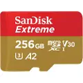 SanDisk Extreme - Flashminnekort (microSDXC til SD-adapter inkludert) - 256 GB - A2 / Video Class V30 / UHS-I U3 / Class10 - microSDXC UHS-I