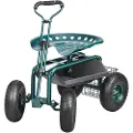 Vevor Hagevogn rullende arbeidssete med hjul, hagekrakk for planting, 360 graders svingsete, vognscooter med styrehåndtak og verktøyskuff, bruk for terrasse, hage og utendørs, grønn