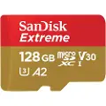 SanDisk Extreme - Flashminnekort (microSDXC til SD-adapter inkludert) - 128 GB - A2 / Video Class V30 / UHS-I U3 / Class10 - microSDXC UHS-I