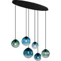 QAZQA Art Deco pendellampe svart med oval takplate og grønt og blått glass 6-lys - Douglass