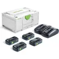 Festool Energy set SYS 18V 4x4,0/TCL 6 DUO, Batteri- og ladersett, Li-HighPower, 4 Ah, 18 V, Festool, Sort, Grønn, Hvit