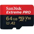 SanDisk Extreme Pro - Flashminnekort (microSDXC til SD-adapter inkludert) - 64 GB - A2 / Video Class V30 / UHS-I U3 / Class10 - microSDXC UHS-I