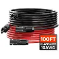 Vevor 30,48 m/100 fot forlengelseskabel for solcellepanel, 6 mm²/10 AWG solcelleforlengelseskabel med vanntette hunn- og hannkontakter, 6 mm² PV-kabel for solcellepaneler til hjem, skip og bobiler, 30