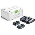 Festool Energy set SYS 18V 2x4,0/TCL 6 DUO, Batteri- og ladersett, Li-HighPower, 4 Ah, 18 V, Festool, Sort, Grønn, Hvit