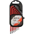 YATO YT-0562, L-torx nøkkelsett, T10, T15, T20, T25, T27, T30, T9, Metallisk, Rød, Stål, 7 stykker