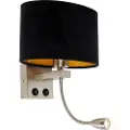 QAZQA Vegglampe stål med oval fløyelskjerm sort 25 cm - Brescia Combi