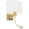 QAZQA Vekkslampe messing med oval lin-skjerm hvit 25 cm - Brescia Combi