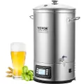 Vevor elektrisk bryggesystem, 8 GALLON bryggekanne, alt-i-ett hjemmeølbrygger, 304 bryggeutstyr i rustfritt stål med panel, inkluderer glasslokk, håndtak, tapp, elektronisk panelkontroll