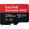 SanDisk Extreme Pro - Flashminnekort (microSDXC til SD-adapter inkludert) - 256 GB - A2 / Video Class V30 / UHS-I U3 / Class10 - microSDXC UHS-I