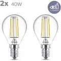 Signify - LED-filamentlyspære - form: P45 - klar finish - E14 - 4.3 W (ekvivalent 40 W) - klasse F - varmt hvitt lys - 2700 K (en pakke 2)