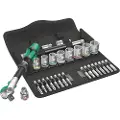 Wera Tools 05004046001, pipenøkkelsett, 29 stk, sort, grønn, skrallehåndtak, 3/8, 8,10,12,13,15,16,17,18,19 mm