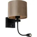 QAZQA Vegglampe sort med taupe fløyelskjerm 18 cm - Brescia Combi