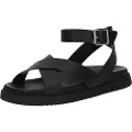 Steve madden for woman. SM11003787 Myrrine leather sandals black (37), Flat, 1 to 3 cm, Buckle, Casual
