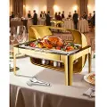 Vevor Roll Top Chafing Dish Buffet komplett sett, 9Qt rustfritt stål chafer med full størrelse panne, rektangulær catering varmer servering med synlig lokk vannpanne sammenleggbar stativ drivstoffhold