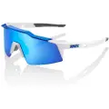 100% 100 % briller 100 % SPEEDCRAFT SL Matt hvit/metallisk blå - HiPER blå flerlags speillinse (blå flerlags speillinse, lystransmittans 15 % + transparent linse, lystransmittans 93 %) (NY)