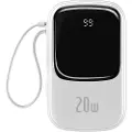 Baseus Powerbank Baseus Qpow PRO med lynkabel, USB-C-port og USB 20000mAh, 20W (hvit)