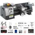 Vevor Oppdatert 750W Mini Metalldreiebenk 8x16 Tommers Metalldreiebenk med Luksuriøs Tilbehørsboks, 50-2500PRM Trinnløst Variable Hastigheter MT3 Spindelkonisk Metalldreiebenk med Bevegelig Lampe 4-kj