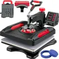 Vevor Heat Press Machine 15 x 15 Tommers 360° Rotasjon Swing Away Red Heat Press 5 I 1 Skjortetrykkmaskin 5 I 1 Heat Press 1000W Sublimeringsmaskin Dual-Tube Oppvarming for DIY Plater Cap Krus