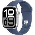 Apple Watch Series 10 (GPS) - 42 mm - sølvaluminium - smartklokke med sportsbånd - fluorelastomer - denim - båndbredde: S/M - 64 GB - Wi-Fi 4, UWB, Bluetooth - 30 g