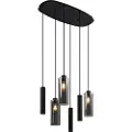 QAZQA Moderne pendellampe sort med røykglass 6-lys - Duplantis