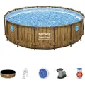 Bestway Power Steel Swim Vista Series Wood Ø 488 X 122 Cm Stål Rundt Overjordisk Basseng