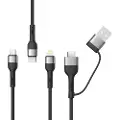 XO NB254 6-i-1 ladekabel - USB-C, Lightning, MicroUSB, USB-A - 1.2m - Svart