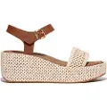 FitFlop for woman. JG1-C25 Brown Woven Leather Sandals (38), 5 to 8 cm, Buckle, Casual