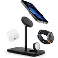 TwelveSouth HiRise 3 Deluxe (2024) - Qi2 trådløs lader for tre enheter, kompatibel med MagSafe (svart)