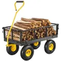 Vevor 500 lbs stål hagevogn, kraftig hagevogn trekkbar på hjul, metall hagevogner med 10" terrengdekk, avtakbare netting sider og 180° roterende håndtak