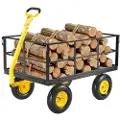 Vevor 1400 lbs stål hagevogn, kraftig trekkbar hagevogn, 2-i-1 utendørs metall utility vogn hagevogn med 13" terrengdekk, avtakbare netting sider og 180° roterende håndtak