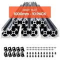 Vevor 10 stk. 39,4 tommer (1000 mm) T-spor 2020 aluminiumsekstruderingsprofil, europeisk standard anodisert lineær skinne, høyfast ekstrudert aluminiumsskinne for 3D-skriver, CNC-maskin DIY, lasergrav