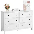 Vevor Kommode med 6 skuffer, kommode i tre med skyvemekanisme og tippesikring, retro minimalistisk kommode, garderobeskap, TV-stativ til stue, gang, soverom, entré, hvit