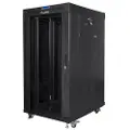 Lanberg FF01 series - Rack skap - 600 x 800, flat pack, with glass door, LCD - med LCD-skjerm, termostat, 4 kjølevifter - fritt stående - svart, RAL 9004 - 22U - 19