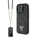 GUESS iPhone 16 Pro Guess 4G Strass Triangle Metal Deksel med Crossbody-stropp - Svart