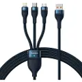 Baseus 3-i-1 USB-kabel USB 3-i-1 Flash Series, USB-C + Micro + Lightning 66W, 1,2 m (blå)